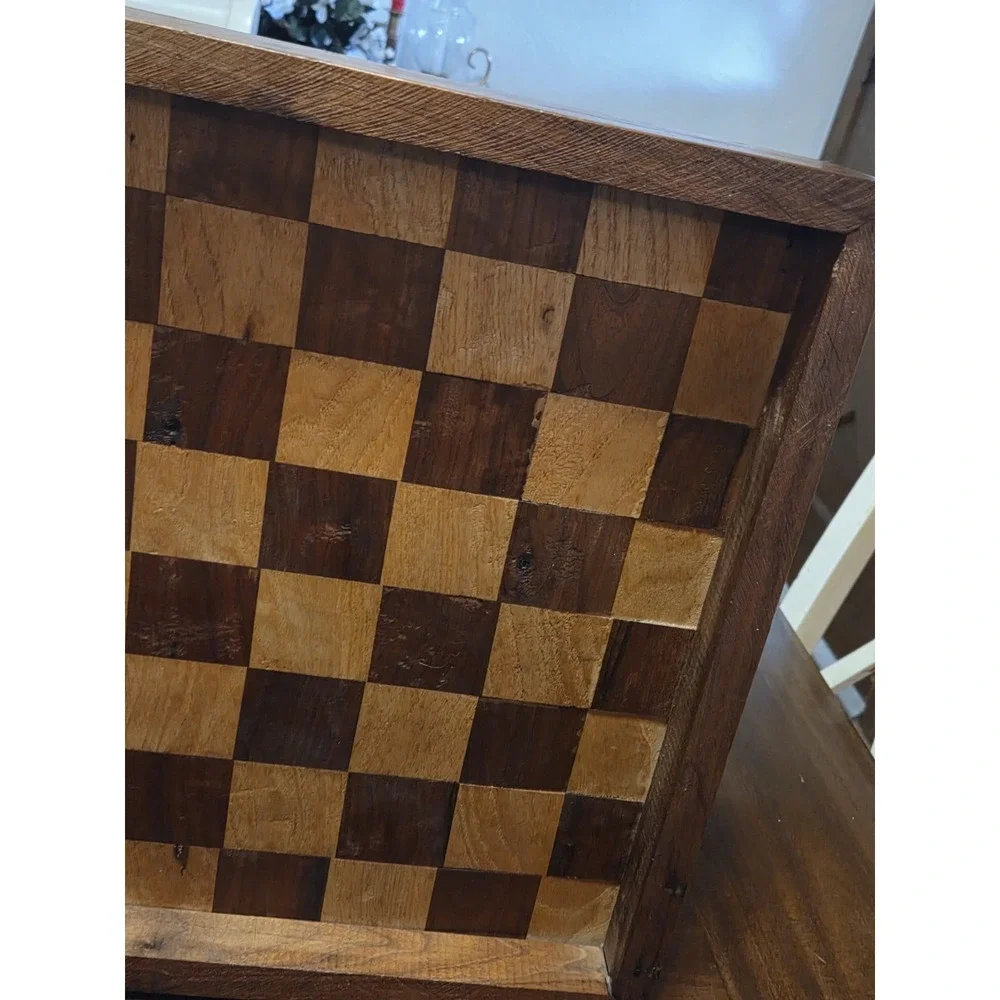 Vintage Rustic Handmade Wood Chess Tray